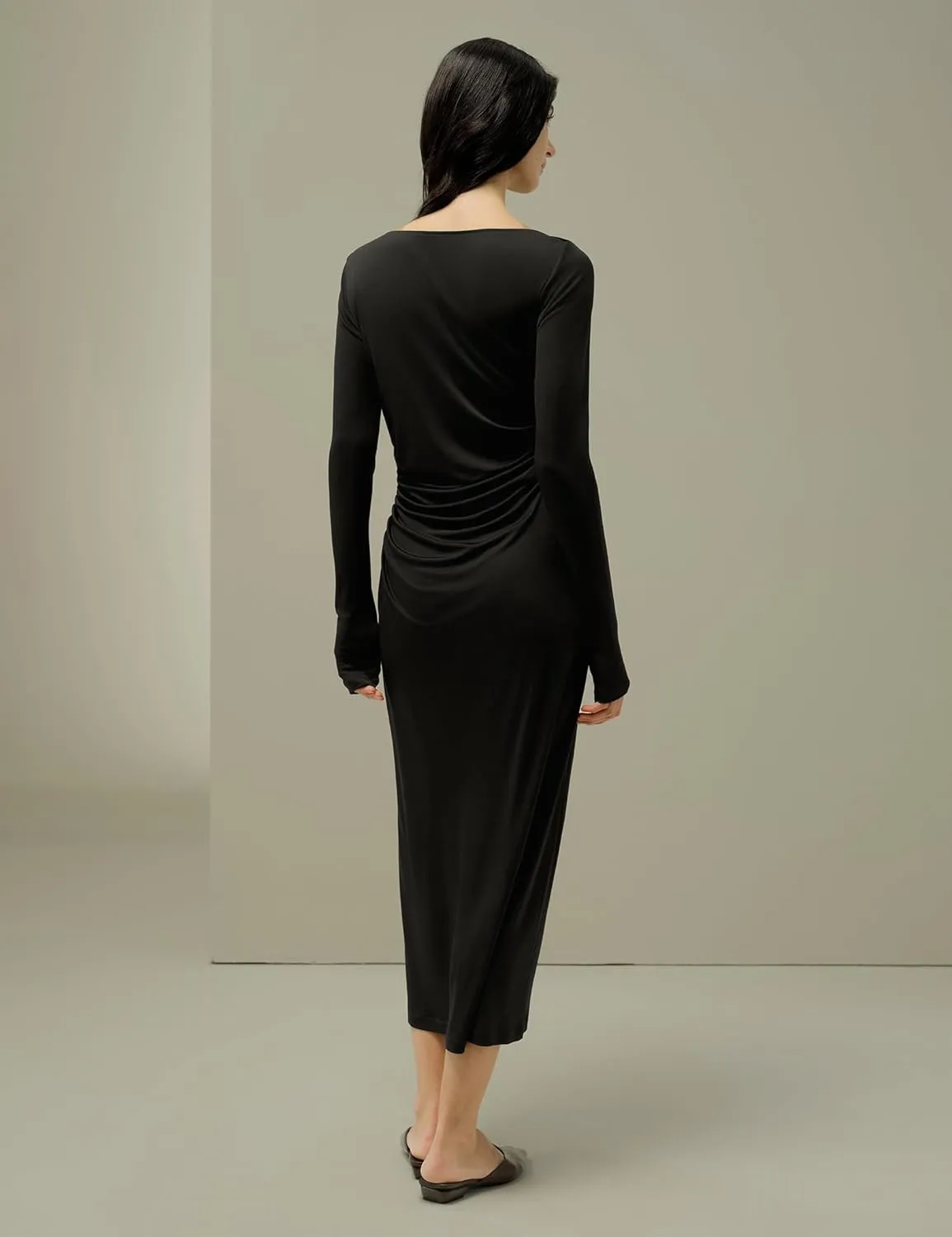 LilySilk Womens Silk Dress Ladies Silk Jersey Midi Dress Boatneck Long Sleeves for Everyday Wear