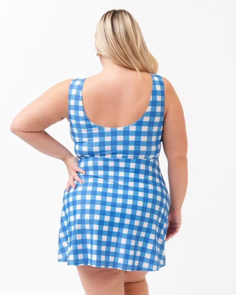 LIME RICKI Blue Gingham Swim Dress