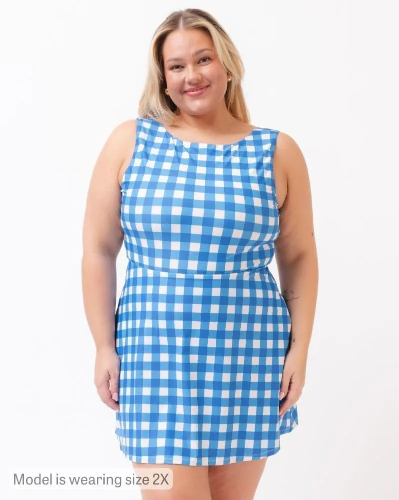 LIME RICKI Blue Gingham Swim Dress