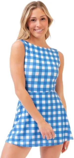 LIME RICKI Blue Gingham Swim Dress