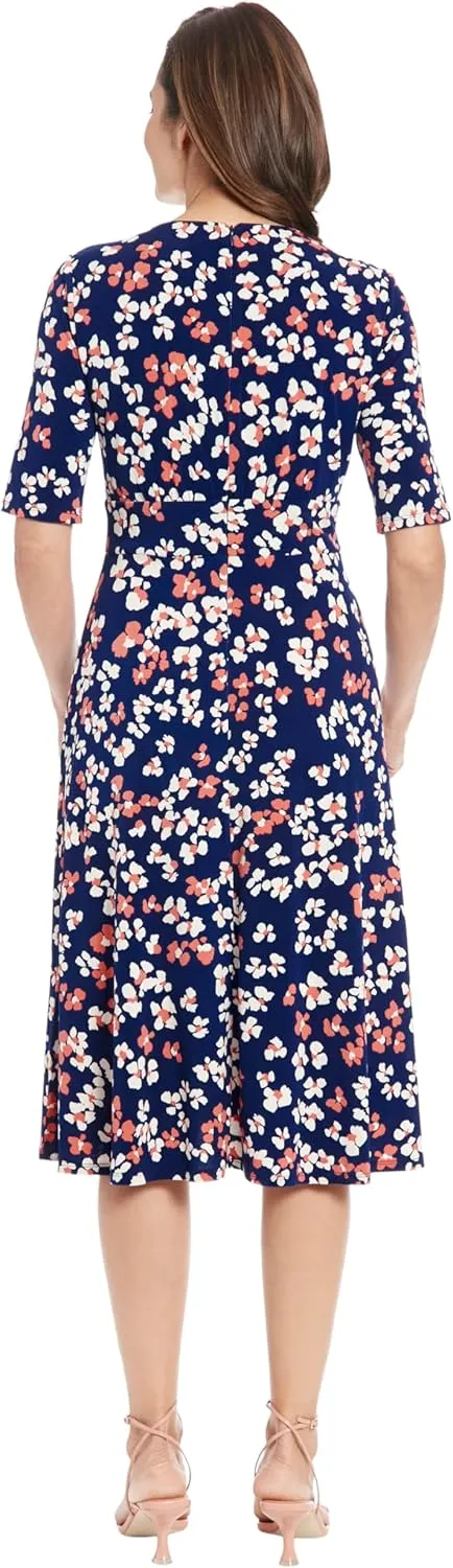 London Times Women's Inset Waist Midi Short Sleeve
