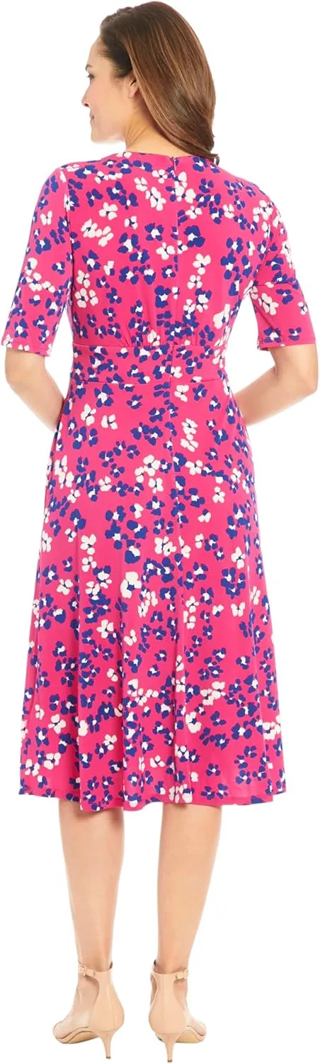 London Times Women's Inset Waist Midi Short Sleeve