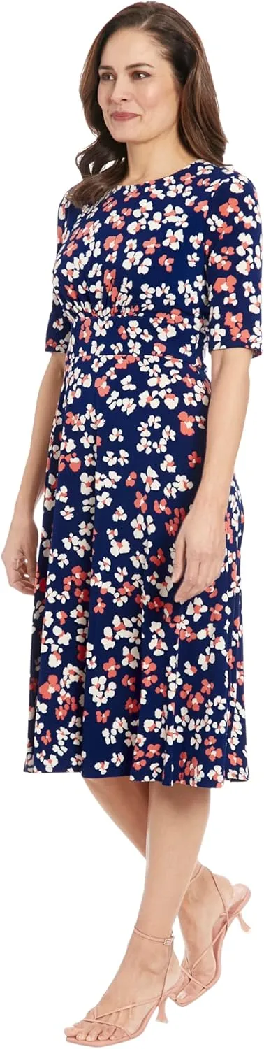 London Times Women's Inset Waist Midi Short Sleeve
