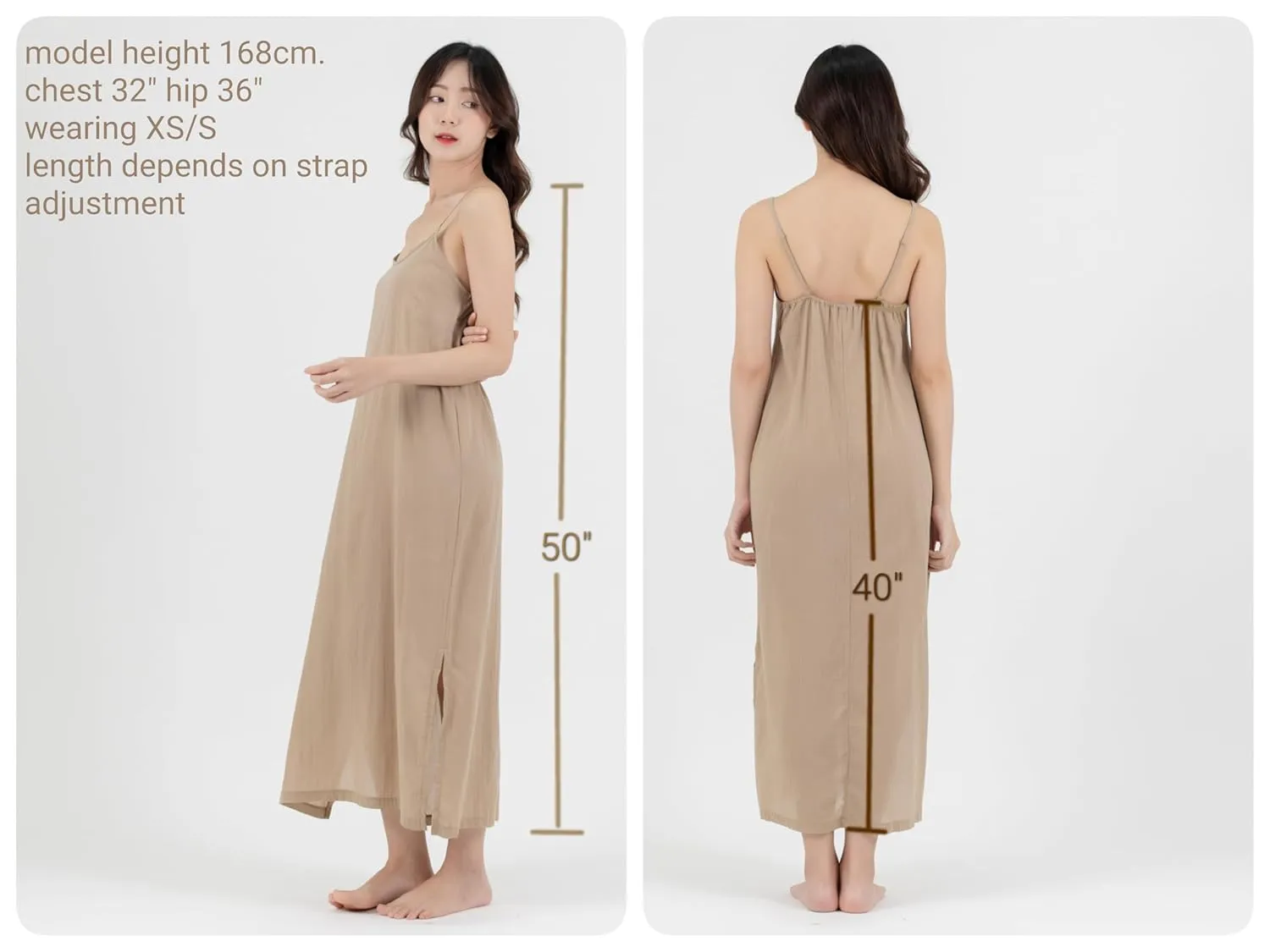Long Cotton Full Slip Dress Lingerie Nightwear Adjustable Spaghetti Strap (L/XL, White)