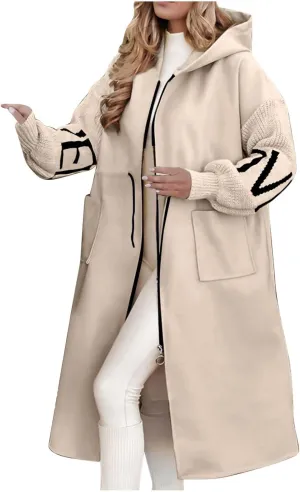 Long Jackets for Women Trendy Wool Coat Oversized Peacoat Drawstring Waist Overcoat Open Front Coat Cardigan Jacket