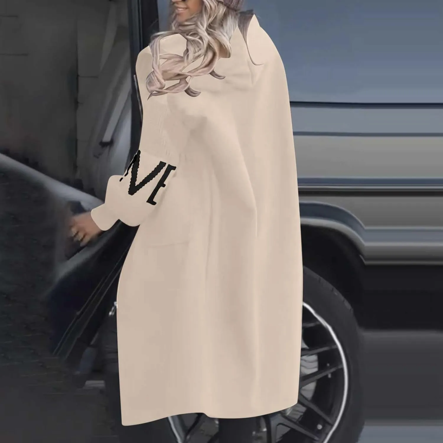 Long Jackets for Women Trendy Wool Coat Oversized Peacoat Drawstring Waist Overcoat Open Front Coat Cardigan Jacket