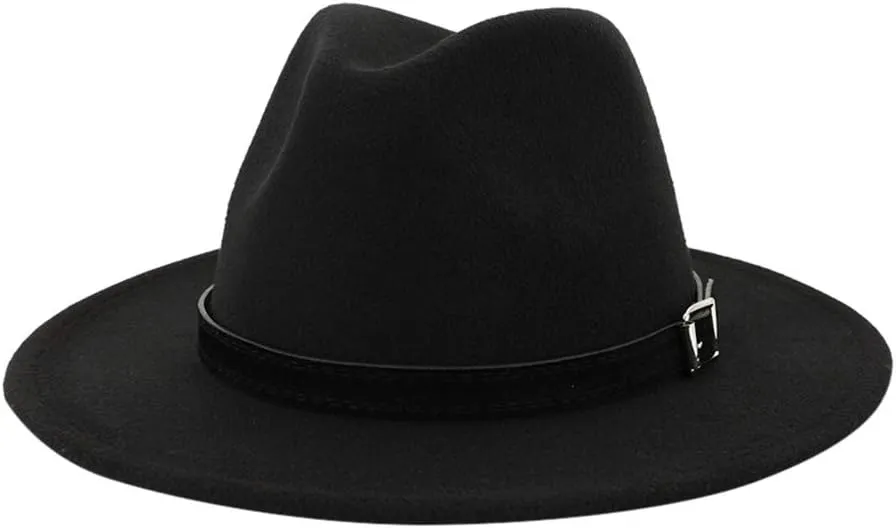 Men & Women Vintage Wide Brim Fedora Hat with Belt Buckle Women Belt Buckle Fedora Hat Men Fall Winter Panama Hat
