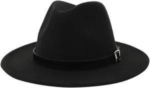 Men & Women Vintage Wide Brim Fedora Hat with Belt Buckle Women Belt Buckle Fedora Hat Men Fall Winter Panama Hat