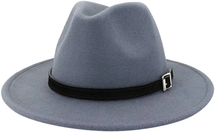 Men & Women Vintage Wide Brim Fedora Hat with Belt Buckle Women Belt Buckle Fedora Hat Men Fall Winter Panama Hat