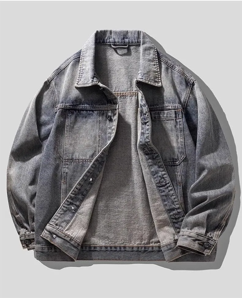 Men's Coat Spring Autumn American Casual Retro Loose Denim Jacket