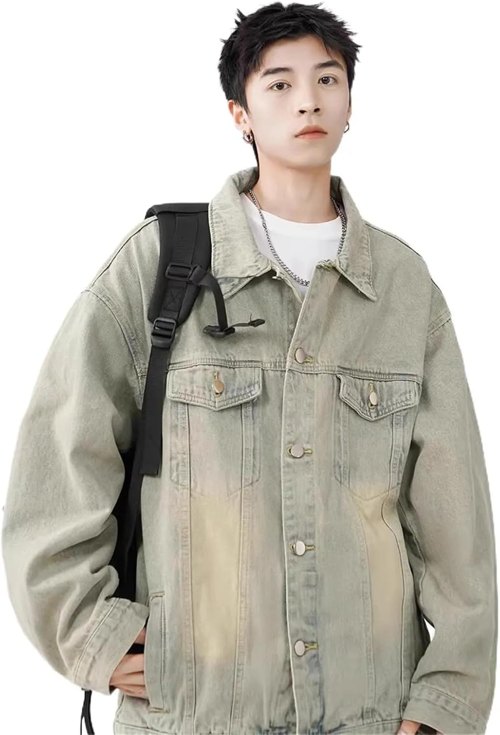 Men's Denim Coat American Retro Workwear Loose Casual Jacket for motorcycle riding