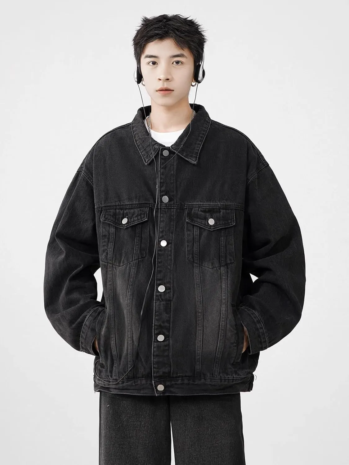 Men's Denim Coat American Retro Workwear Loose Casual Jacket for motorcycle riding