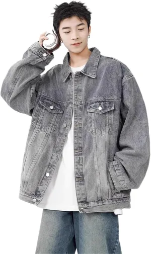 Men's Denim Coat American Retro Workwear Loose Casual Jacket for motorcycle riding
