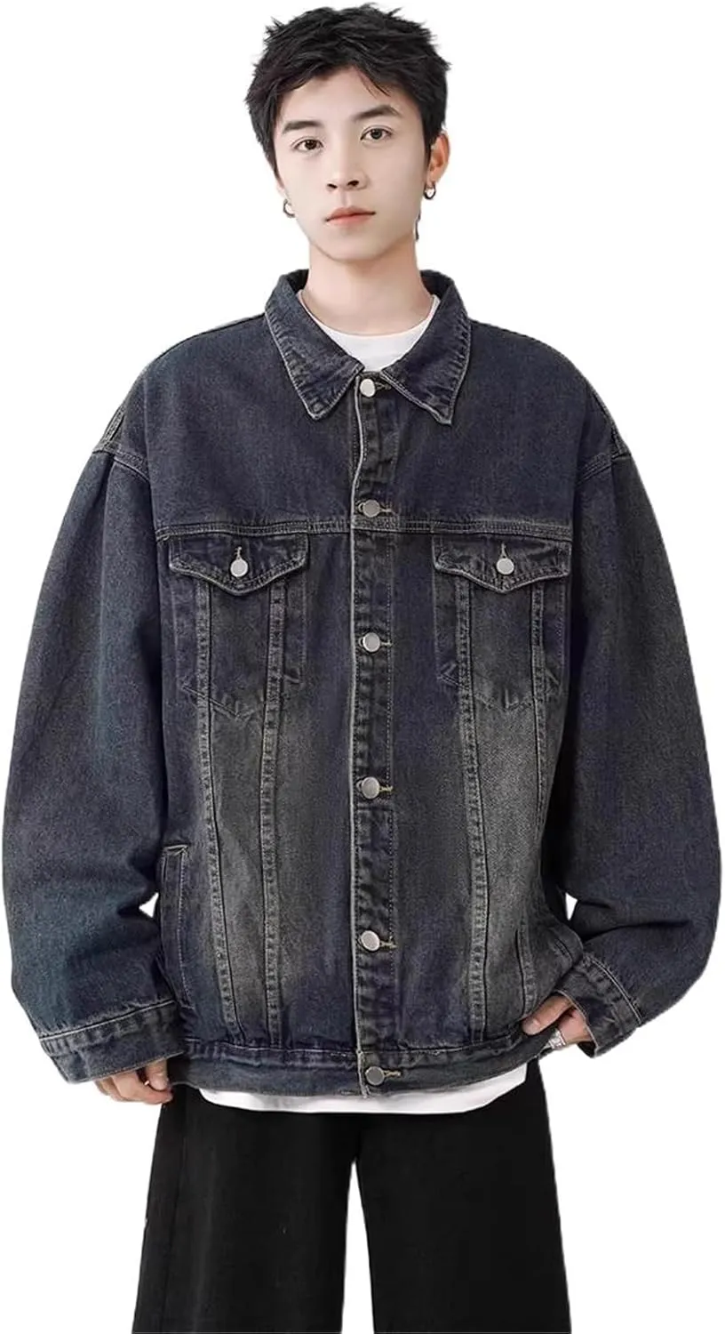 Men's Denim Coat American Retro Workwear Loose Casual Jacket for motorcycle riding