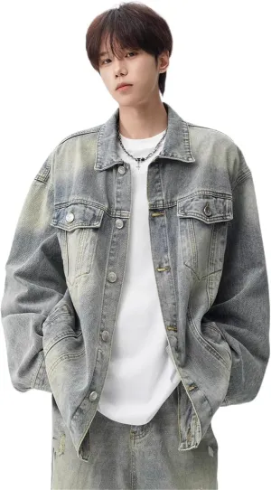 Men's Denim Coat Retro Casual Workwear Lapel Jacket for Men for motorcycle riding for motorcycle riding
