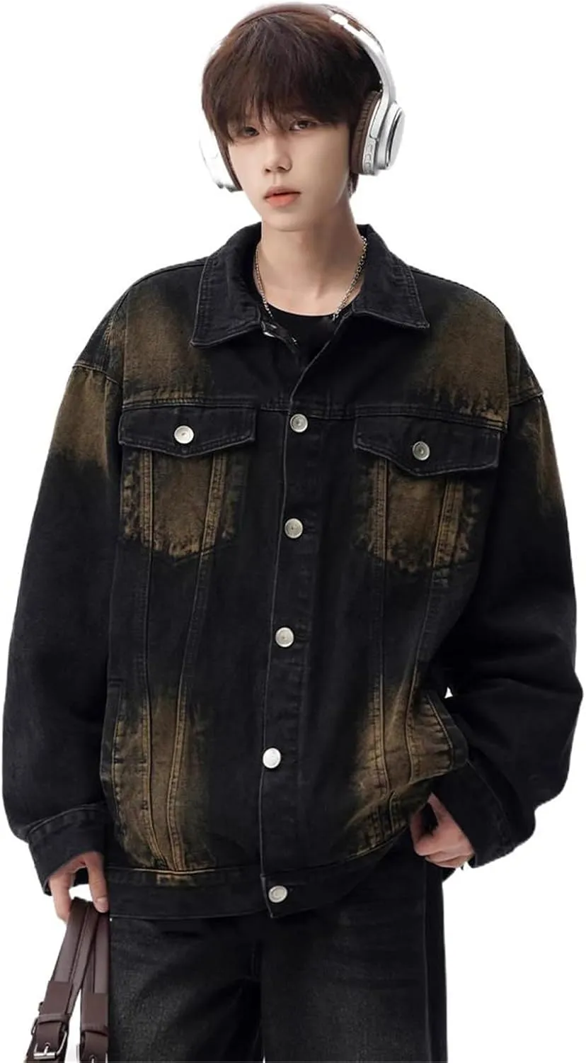 Men's Denim Coat Retro Casual Workwear Lapel Jacket for Men for motorcycle riding for motorcycle riding
