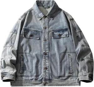 Men's Denim Jacket Retro American Coat for Men Workwear