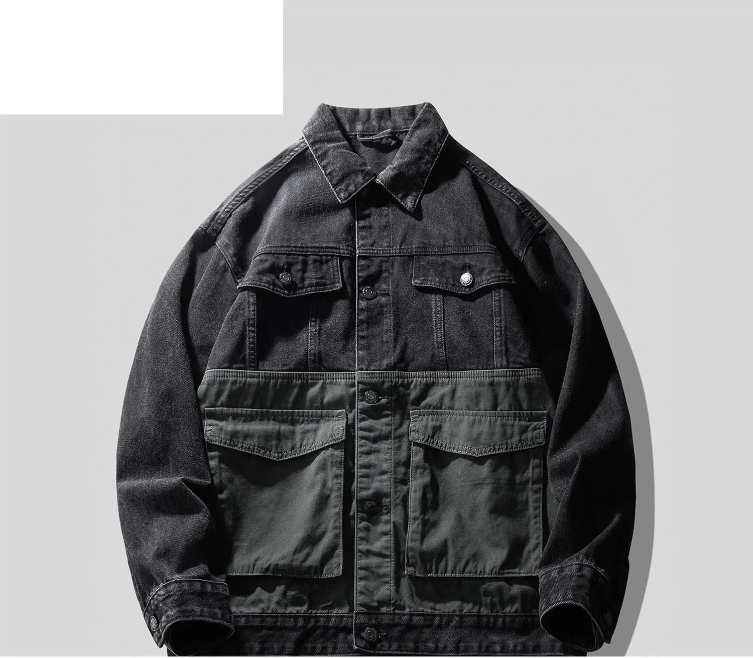 Men's Denim Jacket Retro Patchwork Workwear American Loose Casual Coat