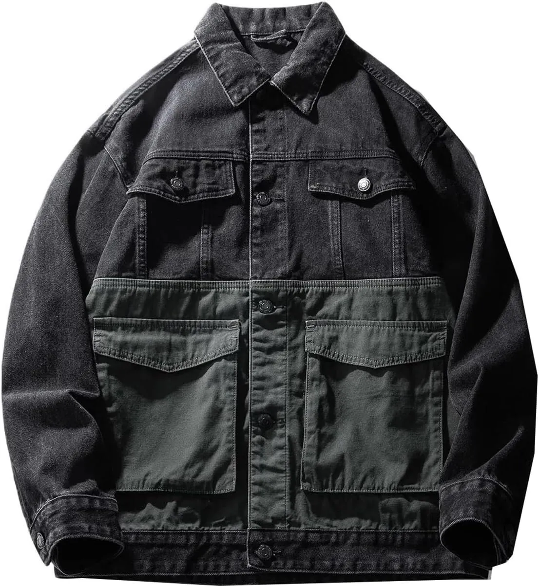 Men's Denim Jacket Retro Patchwork Workwear American Loose Casual Coat