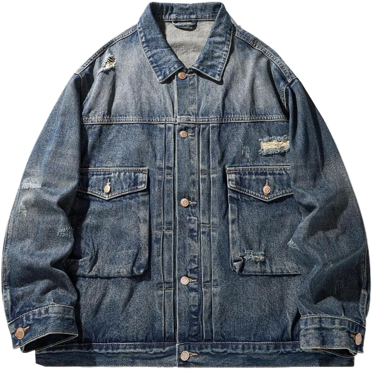 Men's Denim Jacket Retro Workwear Spring Loose American Casual Coat for Men