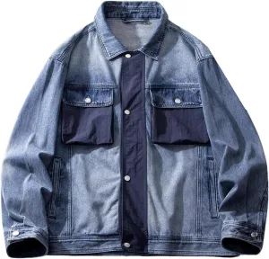 Men's Denim Jacket Spring Autumn Pocket American Retro Workwear Coat