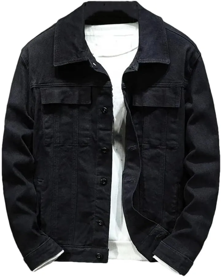 Men's Denim Jacket Stretch Slim Fit Jacket Denim Casual Classic Denim Jacket Button Down Denim Jacket