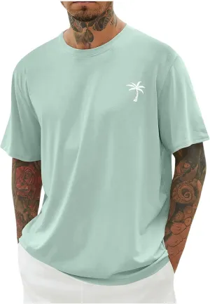 Men's Heavy Weight T-Shirts Casual Crew Neck Oversized Coconut Tree Graphic Tee Tropical Beach Floral Palm Shirts