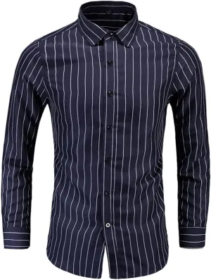 Men's Long Sleeve Red Black Striped Shirt Classic Fit Office Social Dress Shirt Tops