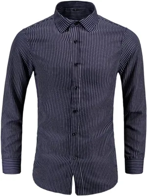 Men's Long Sleeve Red Black Striped Shirt Classic Fit Office Social Dress Shirt Tops