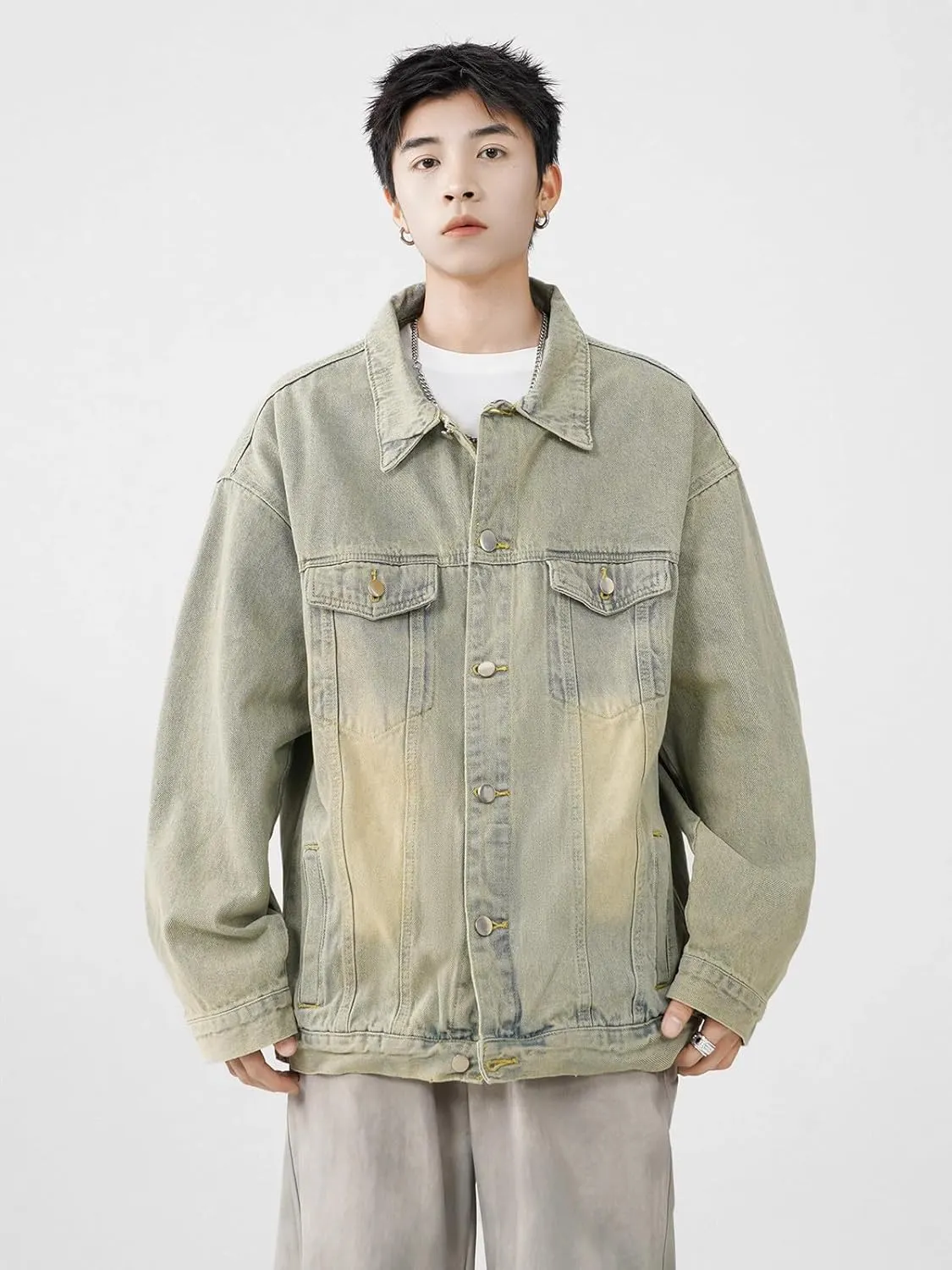 Men's Spring Autumn Retro Workwear Lapel Denim Jacket