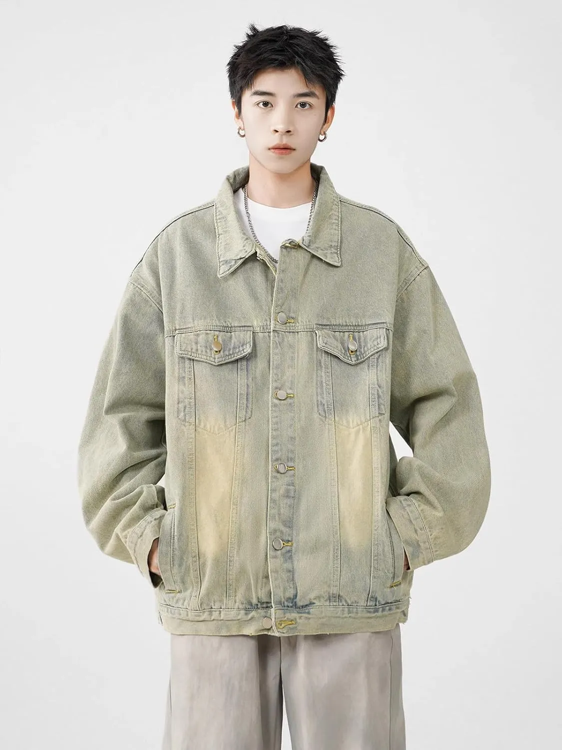 Men's Spring Autumn Retro Workwear Lapel Denim Jacket