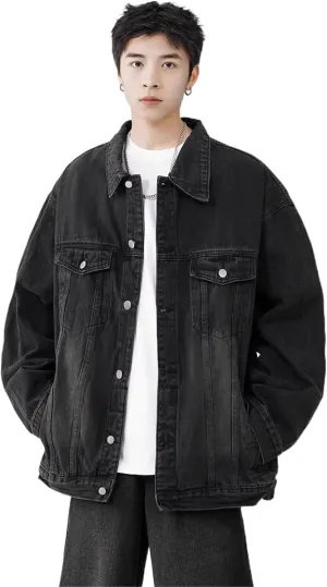 Men's Spring Autumn Retro Workwear Lapel Denim Jacket