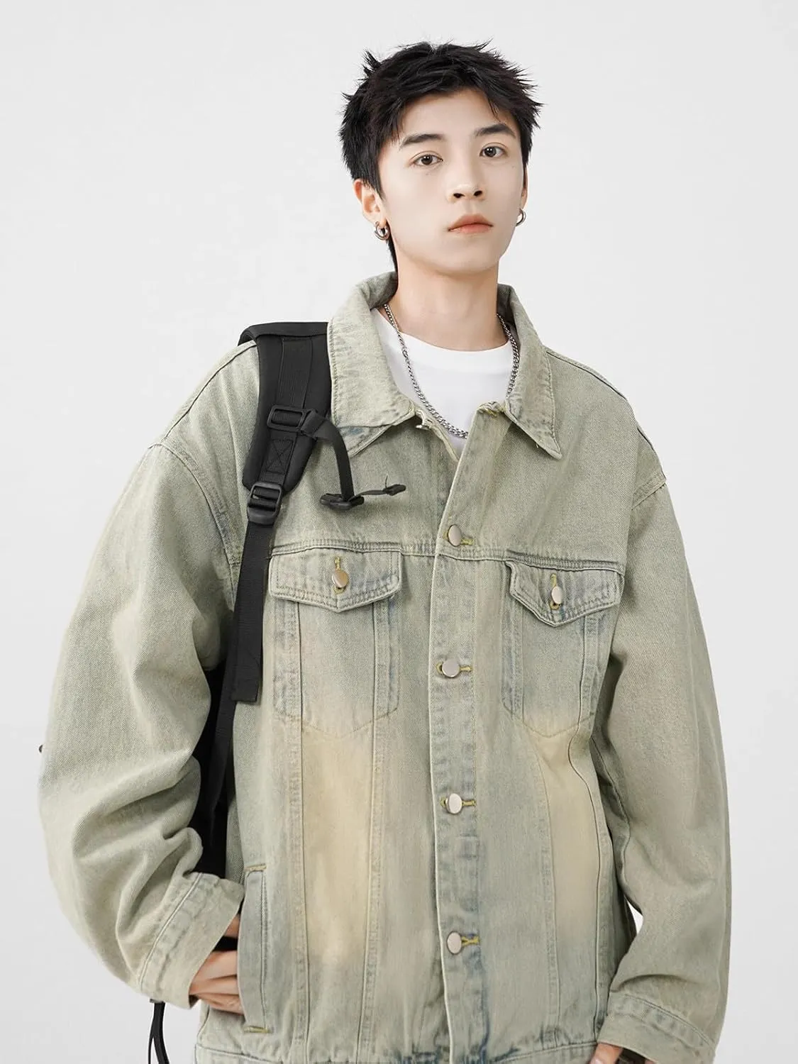 Men's Spring Autumn Retro Workwear Lapel Denim Jacket