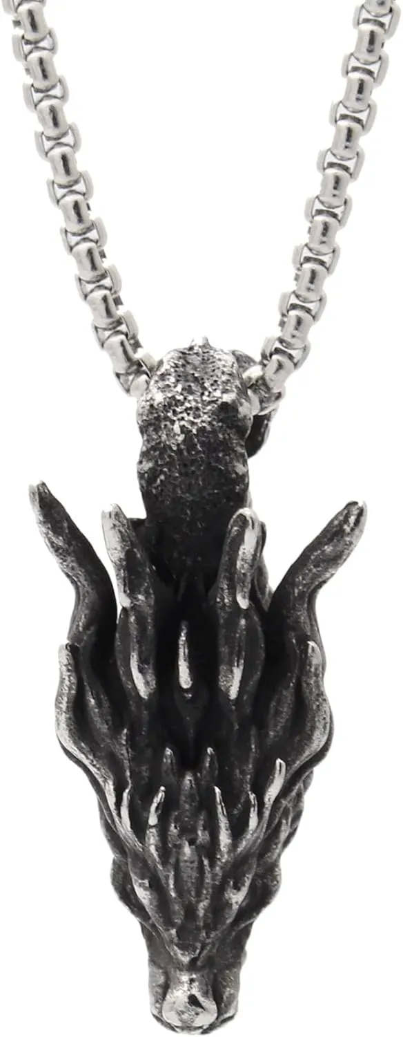 Men's Stainless Steel Dragon Head Pendant Necklace