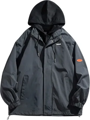 Mens Windproof Jacket Lightweight Hooded Rain Jacket Outdoor Mountain Sport Jacket Shell Jacket Windbreaker Raincoat