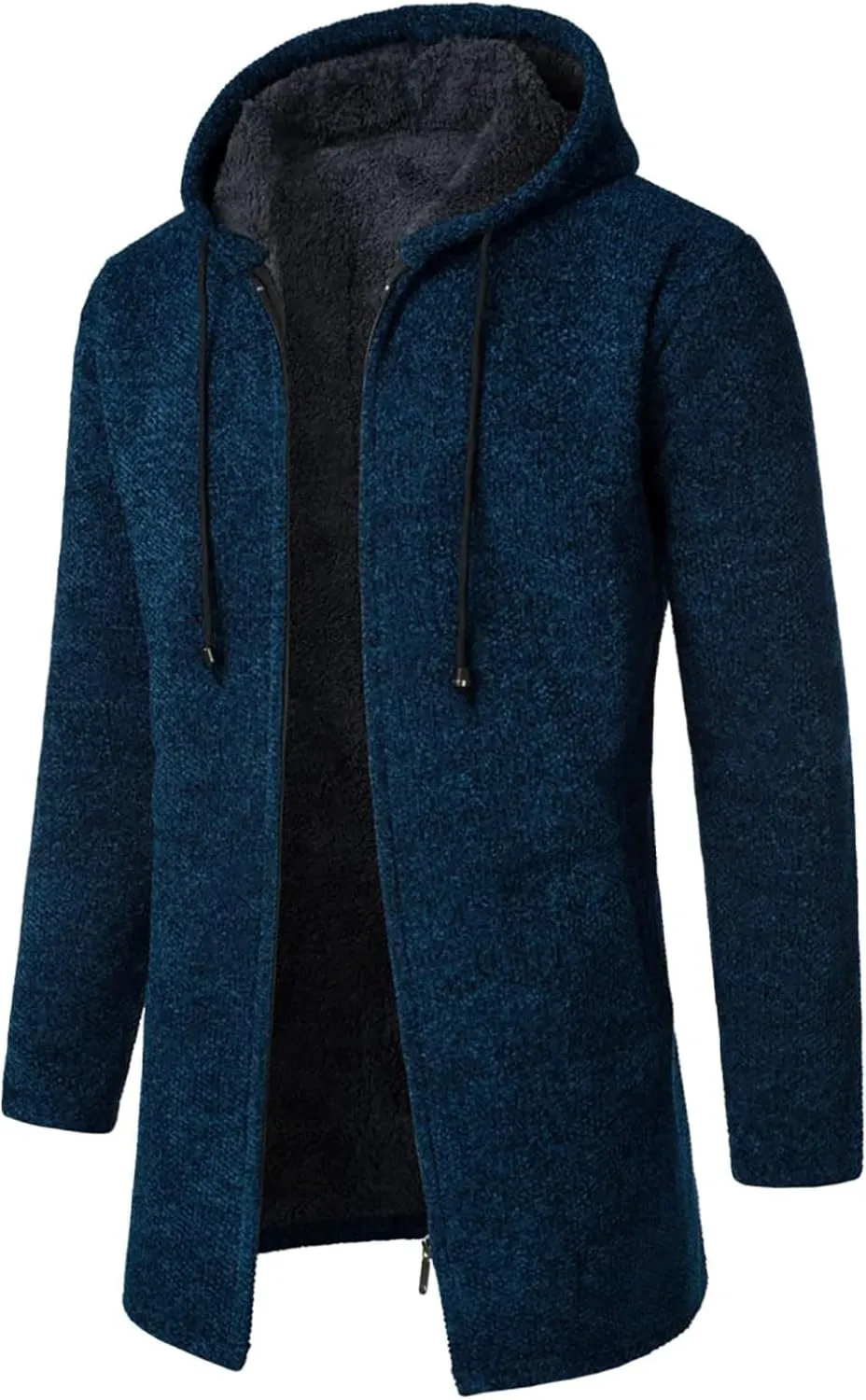 Men's Wool Blend Jacket Slim Mid Lenght Sherpa Lined Thicked Hooded Coats Casual Plush Fleece Winter Warm Overcoats