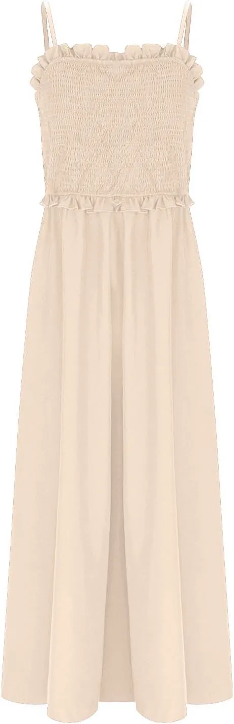 Midi Dresses for Women 2025 Summer Fashion Spaghetti Strap Slip Dress High Waisted Cocktail Party A Line Long Dress
