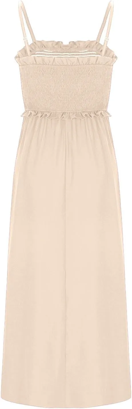 Midi Dresses for Women 2025 Summer Fashion Spaghetti Strap Slip Dress High Waisted Cocktail Party A Line Long Dress