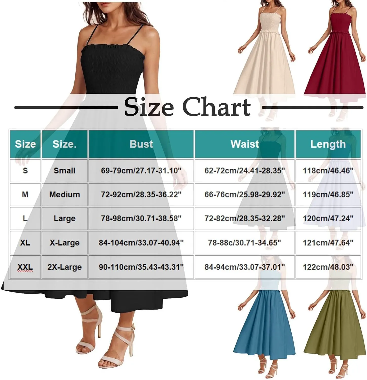 Midi Dresses for Women 2025 Summer Fashion Spaghetti Strap Slip Dress High Waisted Cocktail Party A Line Long Dress