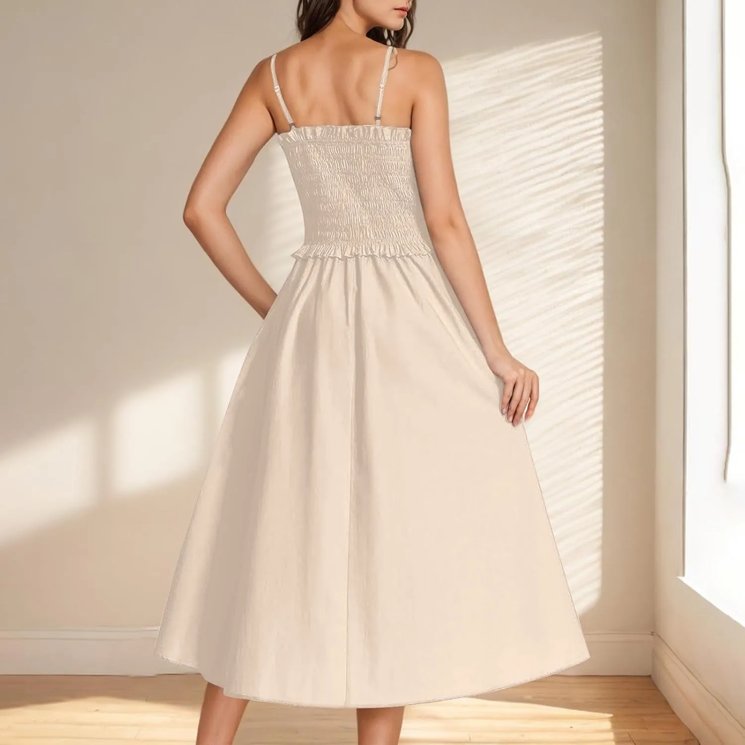 Midi Dresses for Women 2025 Summer Fashion Spaghetti Strap Slip Dress High Waisted Cocktail Party A Line Long Dress