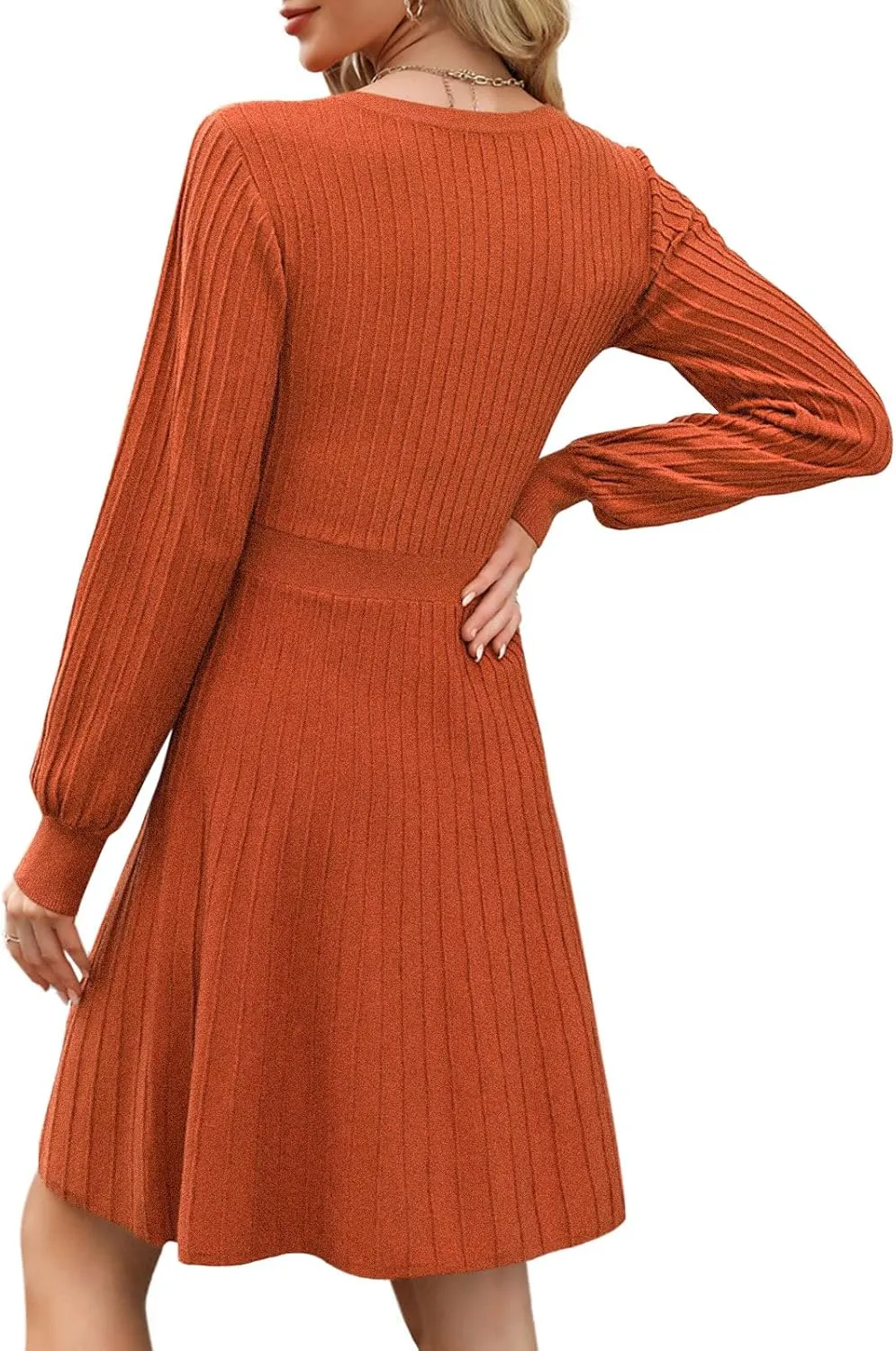 Miladusa Sweater Dress for Women Long Sleeve Square Neck Knee Length Casual Knit Dresses