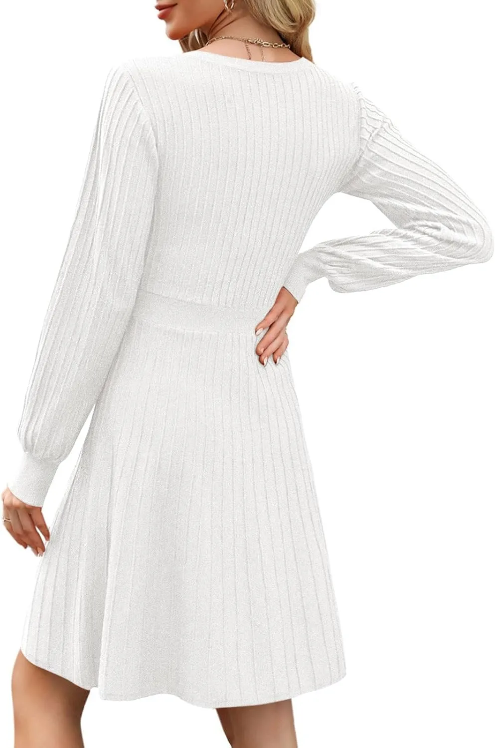 Miladusa Sweater Dress for Women Long Sleeve Square Neck Knee Length Casual Knit Dresses