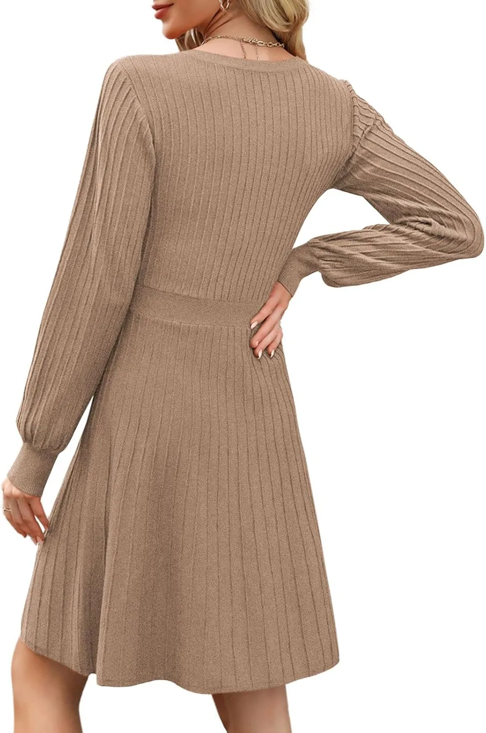 Miladusa Sweater Dress for Women Long Sleeve Square Neck Knee Length Casual Knit Dresses