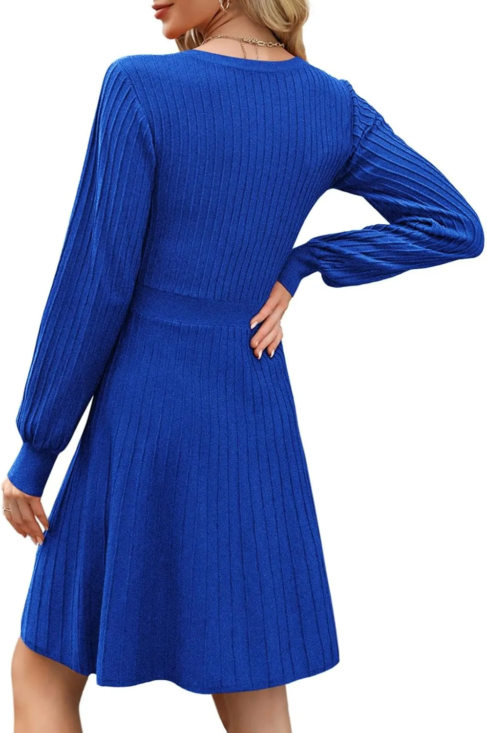 Miladusa Sweater Dress for Women Long Sleeve Square Neck Knee Length Casual Knit Dresses