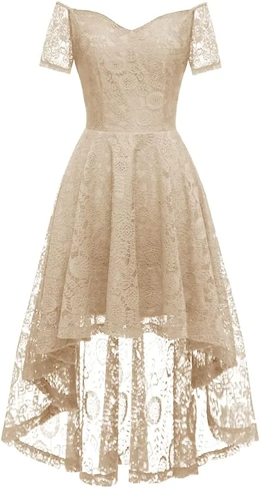 MllesReve Vintage Floral Lace Women Cocktail Party Dress High Low Swing Dress Formal Wedding Guest Dress