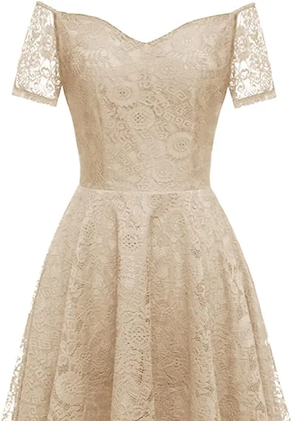 MllesReve Vintage Floral Lace Women Cocktail Party Dress High Low Swing Dress Formal Wedding Guest Dress