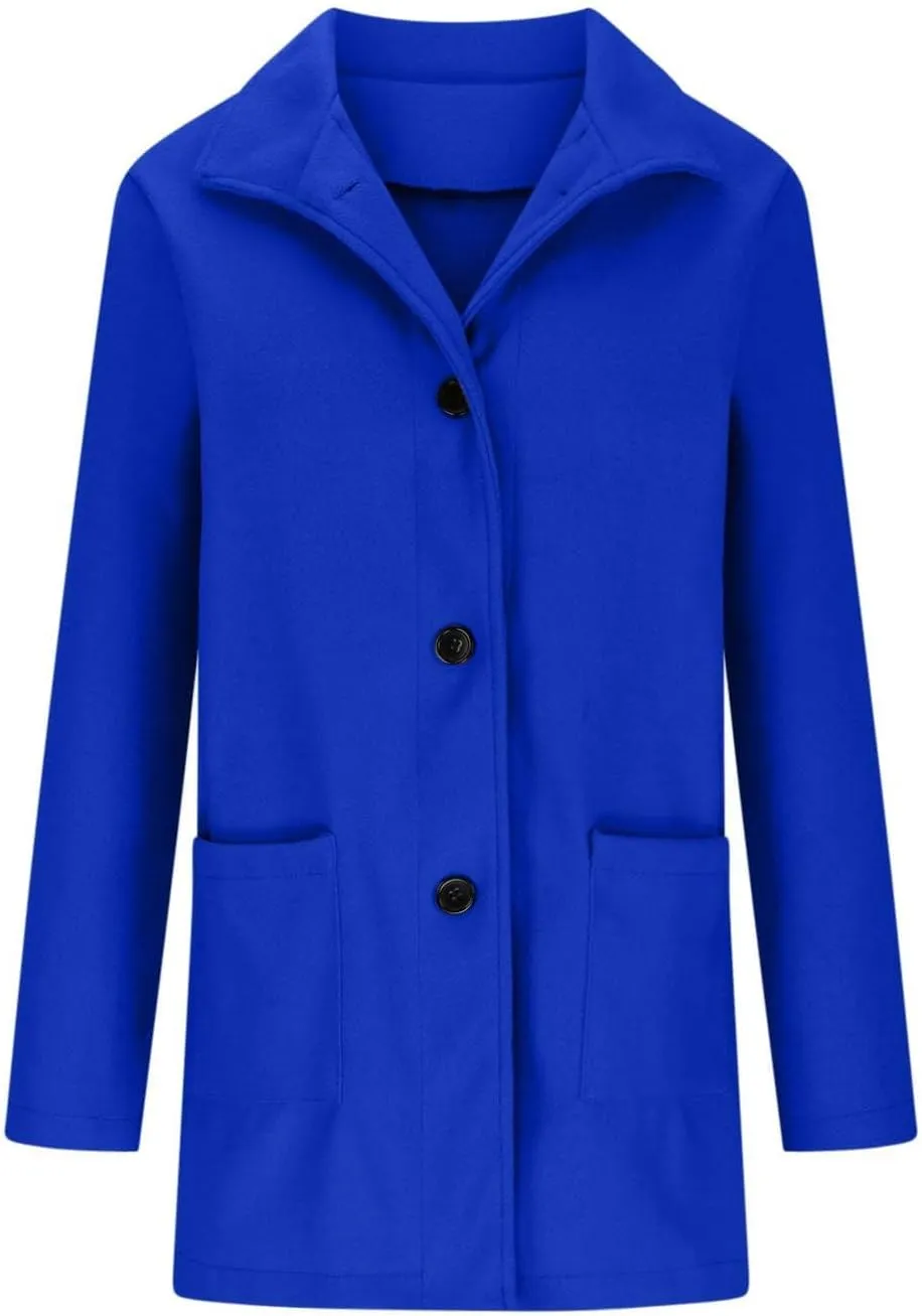 Mmoneyake Long Pea Coats for Women Fall Winter Wool Coats Casual Thicken Stand Collar Single Breasted Peacoat Blazer Jacket
