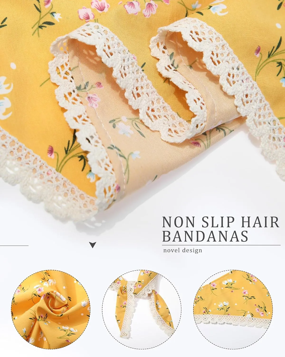 Molans 3Pcs Floral Head Scarf, Chiffon Hair Bandanas Kerchief, Vintage Boho Hair Scarf for Women Girls