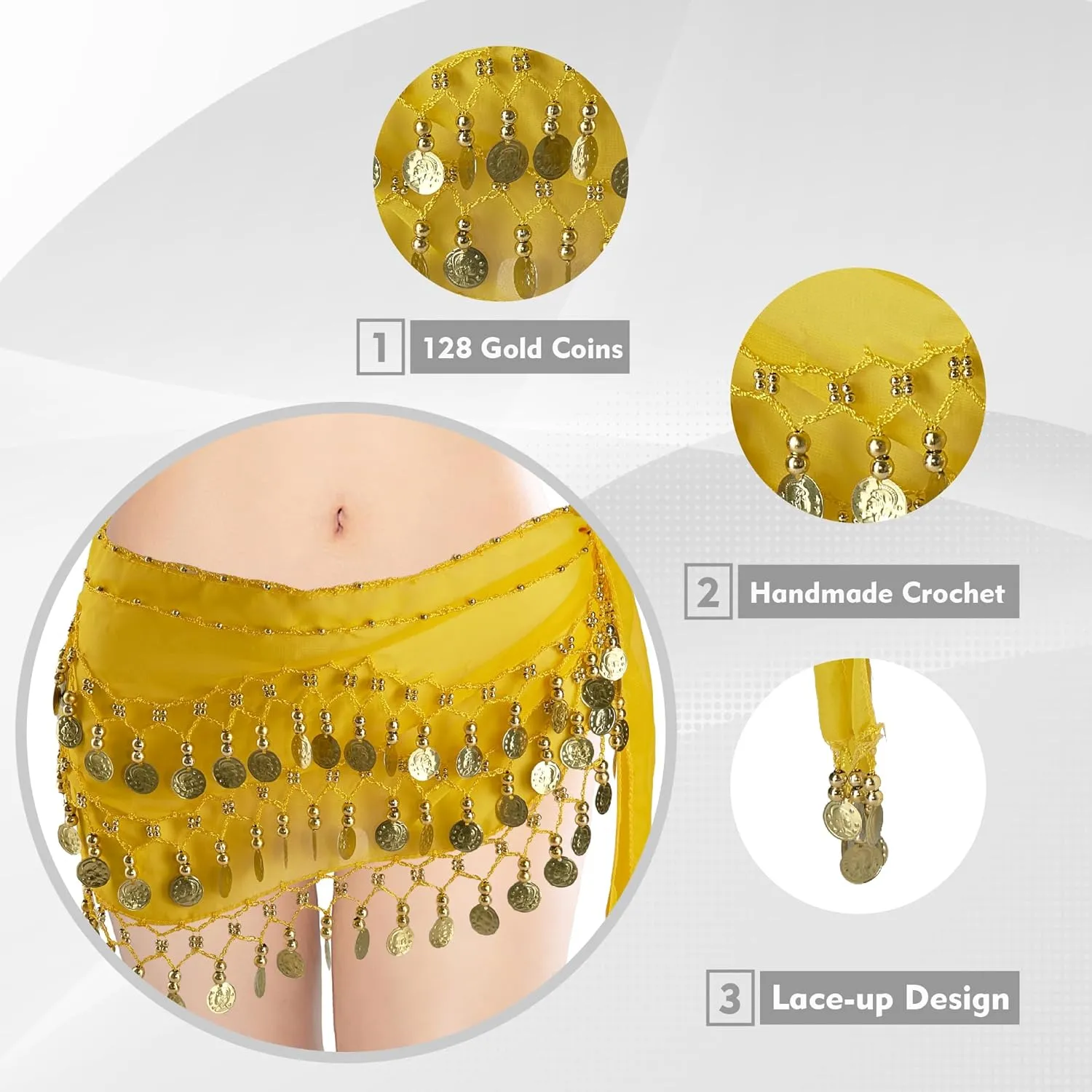 MOLFUJ Belly Dance Hip Scarf with 128 Gold Coins, Belly Dancer Belt Scarf Skirt for Women