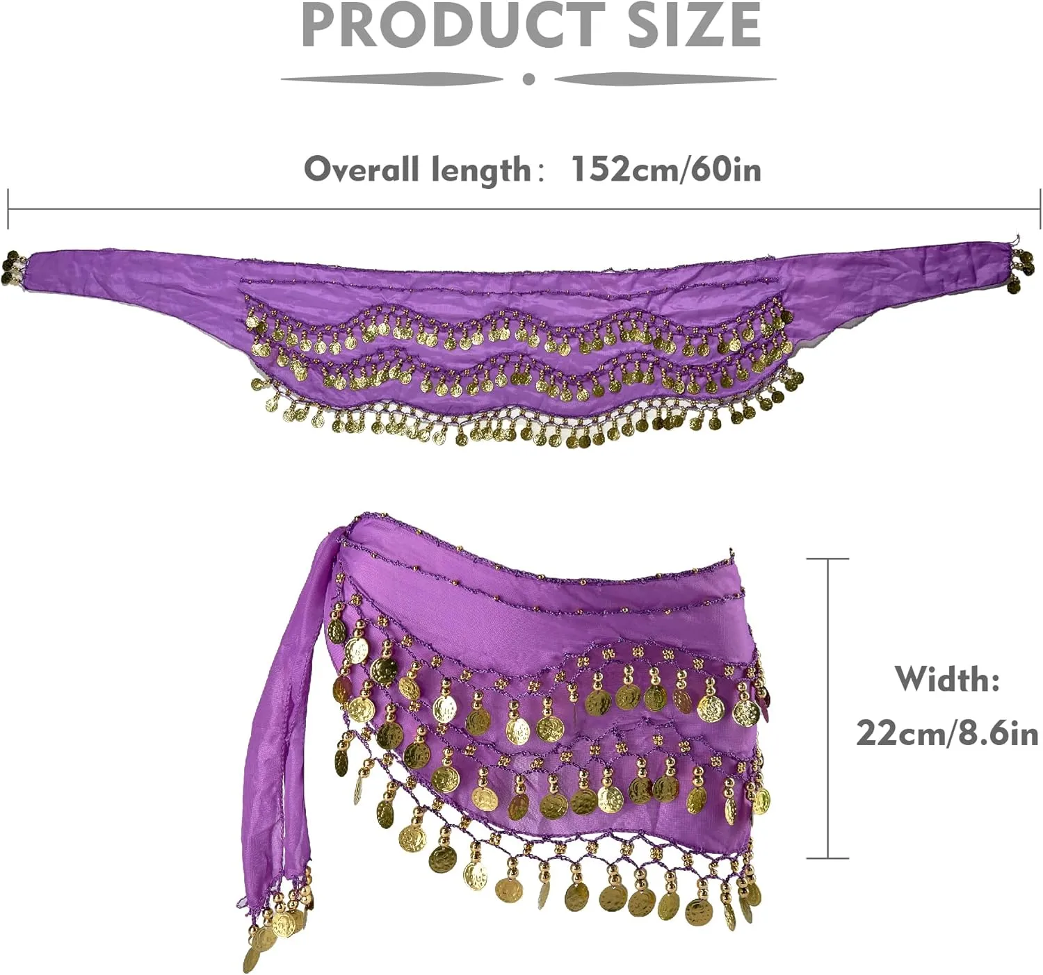 MOLFUJ Belly Dance Hip Scarf with 128 Gold Coins, Belly Dancer Belt Scarf Skirt for Women
